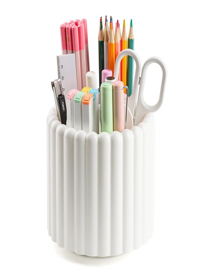 Sallurna Desk Organizer, 360° Rotating Pen Holder for Desk, Pencil Cup with 7 Compartments Storage Box Caddy for Kids, Office, School, Home (White) - Image 1