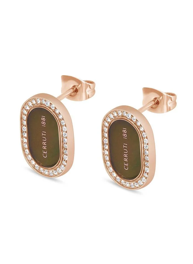 CERRUTI 1881 Aosta Black Mother-of-pearl Rose Gold Stainless Steel Stud Earrings for Women 18mm