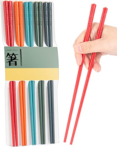 LIANGKEN 5 Pairs Dishwasher Safe Fiberglass Chopsticks Set,9.5 Inch Reusable Japanese Chinese Chopsticks , Non-Slip, Easy to Use (colorful ) (9.5 inch, colorful) - Image 1