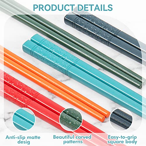 LIANGKEN 5 Pairs Dishwasher Safe Fiberglass Chopsticks Set,9.5 Inch Reusable Japanese Chinese Chopsticks , Non-Slip, Easy to Use (colorful ) (9.5 inch, colorful) - Image 5