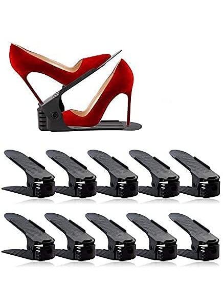 NOORAIN NOORAIN Shoe Slots Organizer Space Saver Double Deck Shoe Rack Adjustable Shoe Slots for Closet Organization Black Pack of 10 
