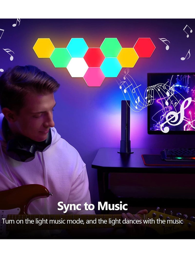 Scrolls 10 Pieces LED Wall Hexagon Lights Remote Control Hex Smart Modular Light Panels Touch Sensitive Modular RGB Colorful Light with USB Power Decoration for Gaming Bedroom Living Room - Image 5