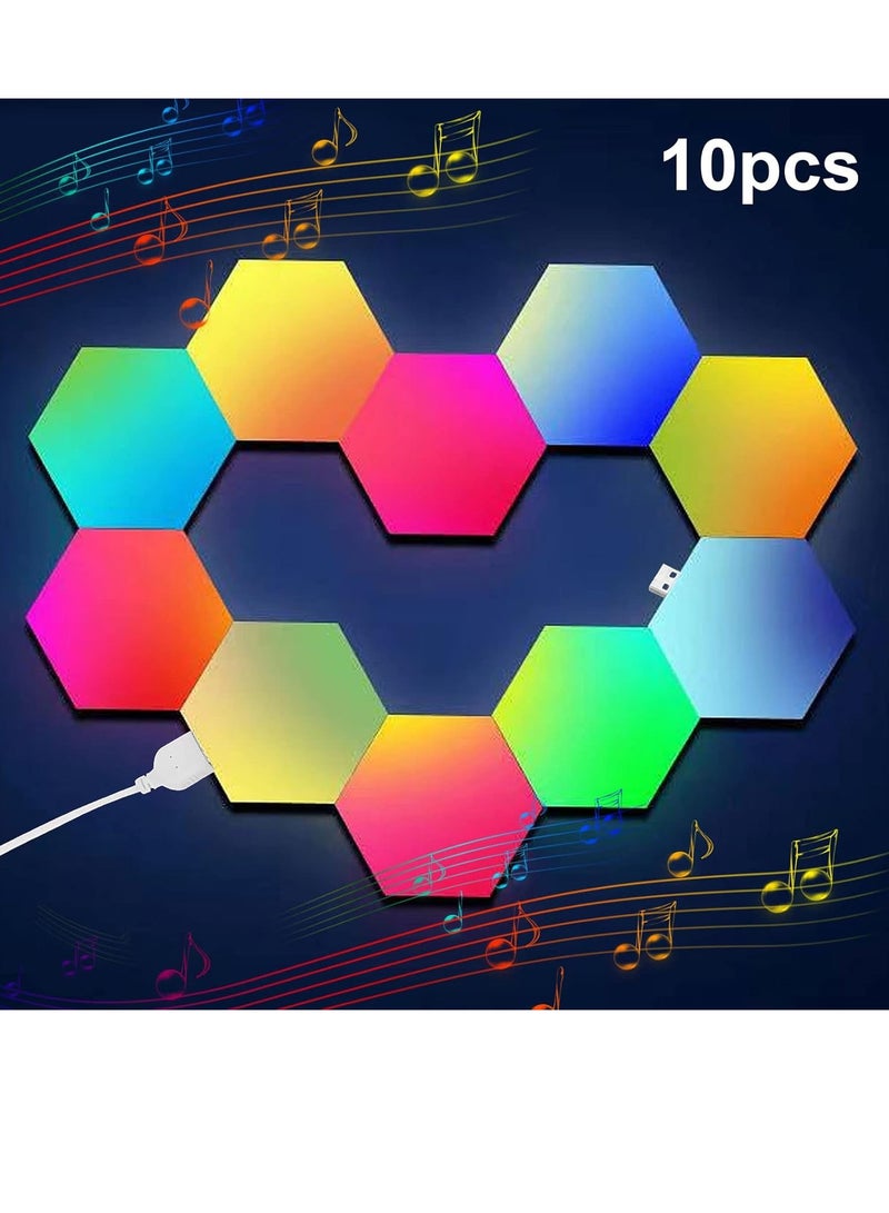 Scrolls 10 Pieces LED Wall Hexagon Lights Remote Control Hex Smart Modular Light Panels Touch Sensitive Modular RGB Colorful Light with USB Power Decoration for Gaming Bedroom Living Room - Image 3