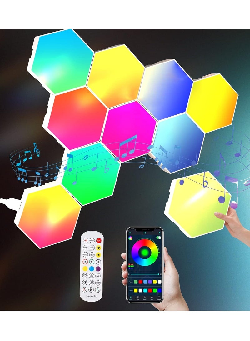 Scrolls 10 Pieces LED Wall Hexagon Lights Remote Control Hex Smart Modular Light Panels Touch Sensitive Modular RGB Colorful Light with USB Power Decoration for Gaming Bedroom Living Room - Image 2