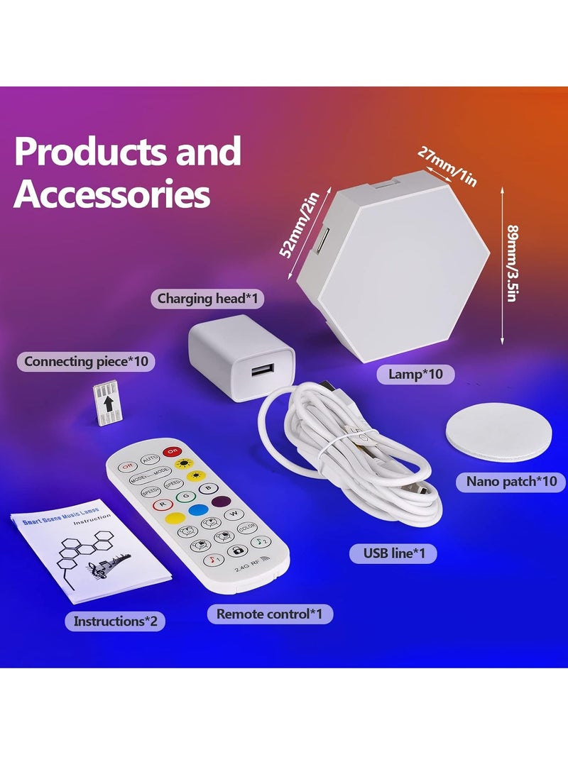 Scrolls 10 Pieces LED Wall Hexagon Lights Remote Control Hex Smart Modular Light Panels Touch Sensitive Modular RGB Colorful Light with USB Power Decoration for Gaming Bedroom Living Room - Image 4