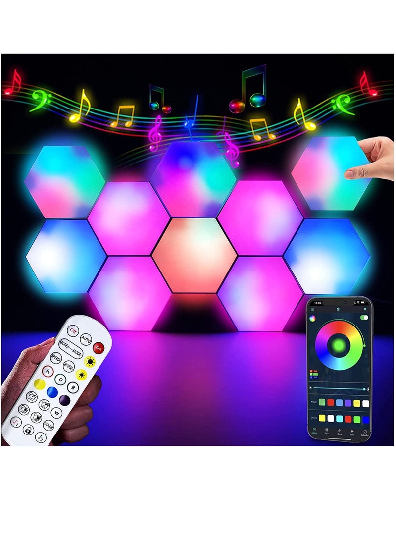 Scrolls - 10 Pieces LED Wall Hexagon Lights Remote Control Hex Smart Modular Light Panels Touch Sensitive Modular RGB Colorful Light with USB Power Decoration for Gaming Bedroom Living Room - Image 1