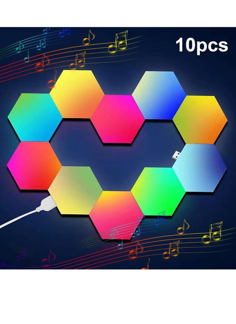 Scrolls - 10 Pieces LED Wall Hexagon Lights Remote Control Hex Smart Modular Light Panels Touch Sensitive Modular RGB Colorful Light with USB Power Decoration for Gaming Bedroom Living Room - Image 1