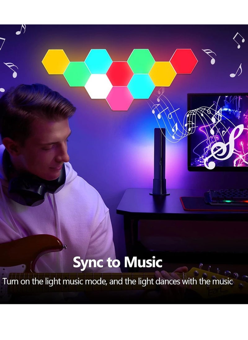 Scrolls - 10 Pieces LED Wall Hexagon Lights Remote Control Hex Smart Modular Light Panels Touch Sensitive Modular RGB Colorful Light with USB Power Decoration for Gaming Bedroom Living Room - Image 1