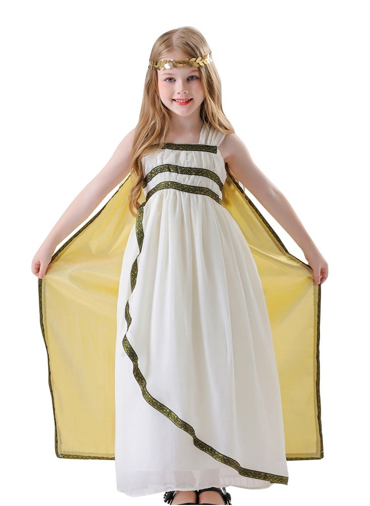 Al Aoyama Halloween costumes girl's Egyptian queen golden girl clothes princess dress ancient Roman Greek performance costumes（headwear+dress+cloak）  - Image 1