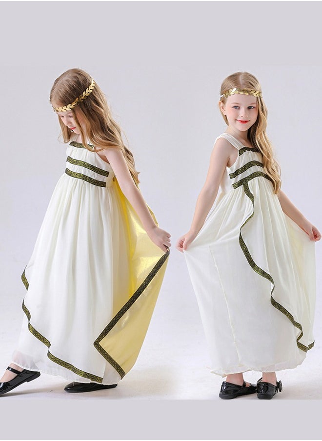 Al Aoyama Halloween costumes girl's Egyptian queen golden girl clothes princess dress ancient Roman Greek performance costumes（headwear+dress+cloak）  - Image 2