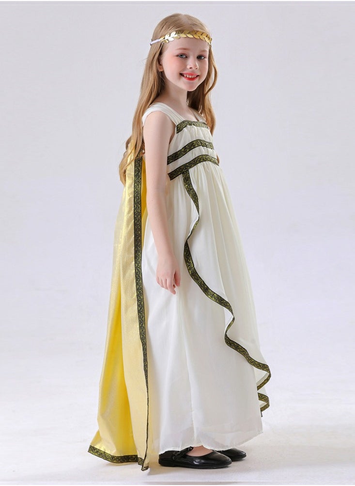 Al Aoyama Halloween costumes girl's Egyptian queen golden girl clothes princess dress ancient Roman Greek performance costumes（headwear+dress+cloak）  - Image 4