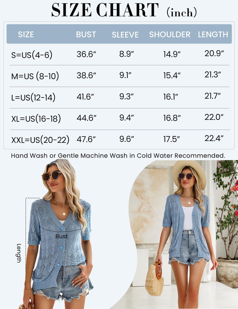 Zeagoo Lightweight Crochet Cardigan for Women Summer Short Sleeve Knit Shrugs V Neck Bolero Button Down Sweater - Image 5