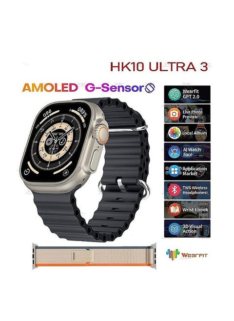 New HK10 ULTRA 3 Smartwatch AMOLED Display, G-Sensor AI Features HK9 Upgraded
