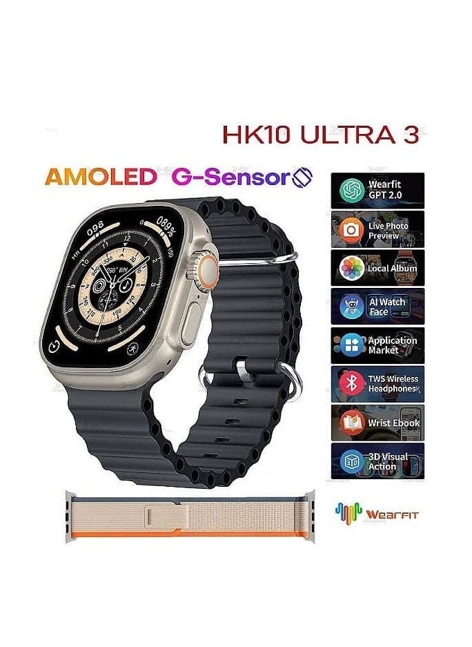 Generic - New HK10 ULTRA 3 Smartwatch AMOLED Display, G-Sensor AI Features HK9 Upgraded - Image 1