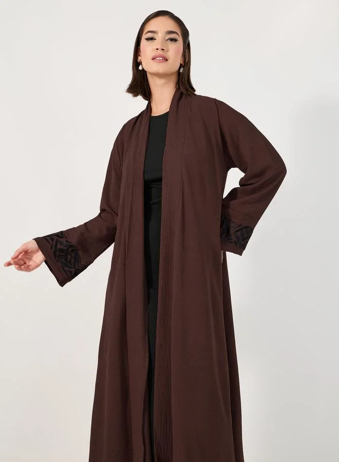Styli Embroidered Cuff Detail Crepe Abaya with Matching Hijab
