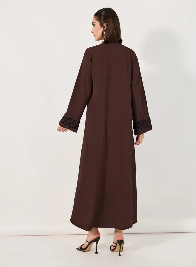 Styli Embroidered Cuff Detail Crepe Abaya with Matching Hijab