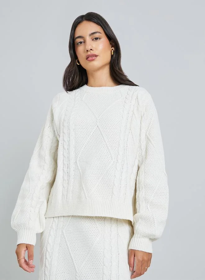 Styli Off-White Cable Knit Sweater and Skirt Co-Ords