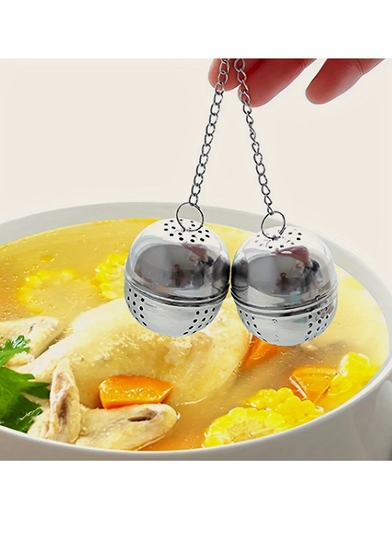 2pcs كرة الشاي الفولاذ المقاوم للصدأ كرة الشاي مرشح الشاي مرشح الشاي المتقدم انتشار الشاي الفاصل مع خطوط السلسلة الطويلة لتخريب الشاي المتناثرة والتوابل والتوابل - Image 3