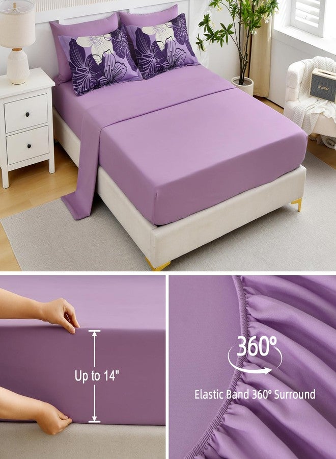 Luxudecor طقم لحاف فاخر مزين بالزهور، مقاس كوين، طقم لحاف وملاءات بنقشة زهور الخزامى، 7 قطع، طقم سرير كامل من الألياف الدقيقة الناعمة لجميع الفصول، 90 بوصة × 90 بوصة - Image 3