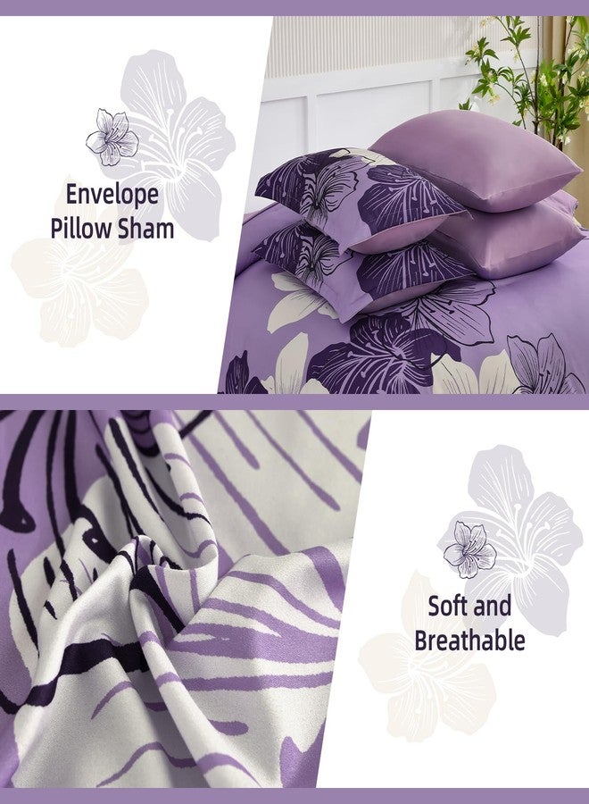 Luxudecor طقم لحاف فاخر مزين بالزهور، مقاس كوين، طقم لحاف وملاءات بنقشة زهور الخزامى، 7 قطع، طقم سرير كامل من الألياف الدقيقة الناعمة لجميع الفصول، 90 بوصة × 90 بوصة - Image 5