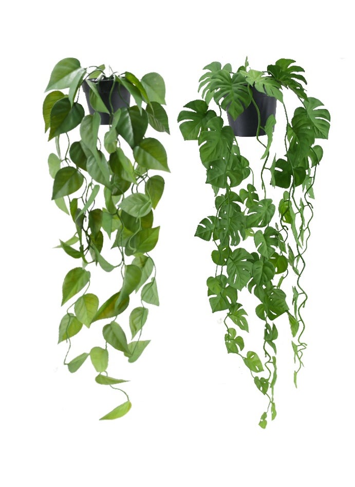 DRAMA HOME Drama Home 2Pieces Artificial Green Hanging Scindapsus Leaves, Fake Ivy Hanging Vine Greenery Garlands for Wedding Party Home Garden Wall Decoration  - Image 1