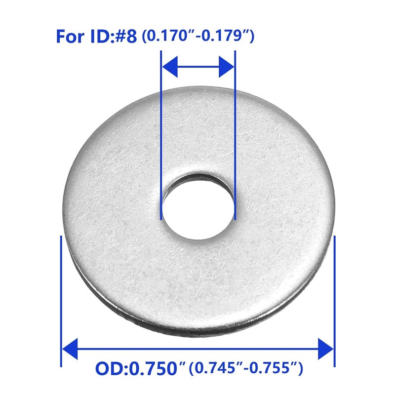 Instockbolts #8 x 3/4" OD Fender Washer,18-8 (304) Stainless Steel Flat Washer, 8 ID x 3/4" OD, 100Pcs - Image 2