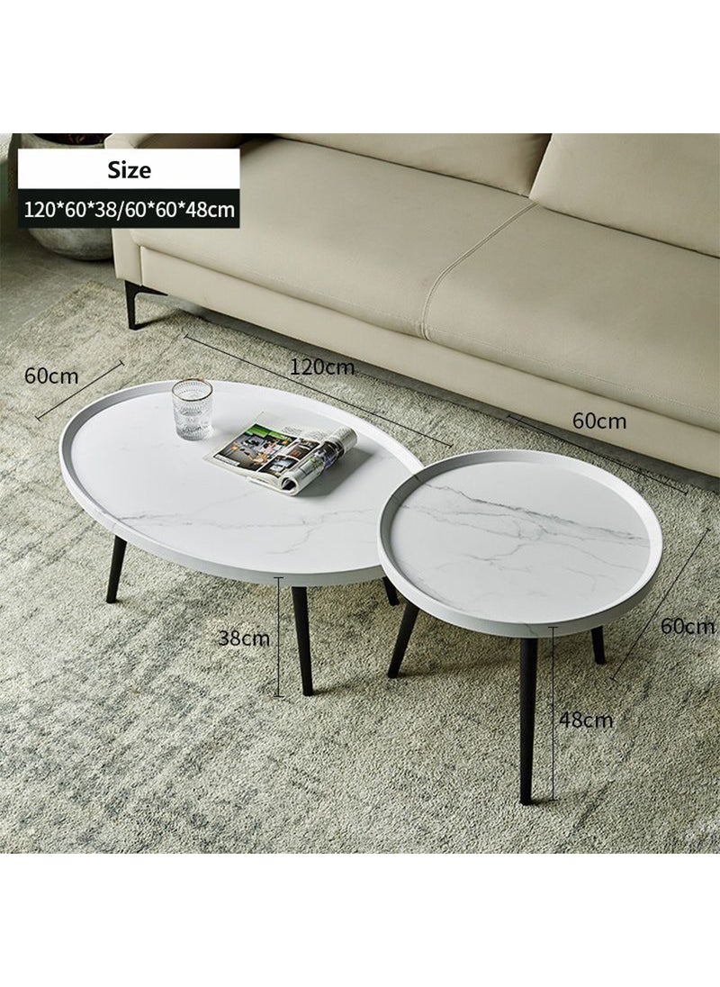 Sharpdo Home Living Room Small Apartment Sofa Side Table Combination Coffee Table, Marble Surface Round Tea Table  - Image 4