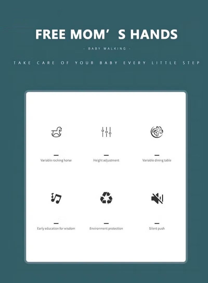 ميكسد مشاية أطفال متعددة الوظائف 4 في 1 للأولاد والبنات ، مشايات نشاط قابلة للطي مع عجلات كتم الصوت ، كرسي وجبة قابل للتعديل مضاد للانقلاب ، عربة أطفال للأطفال الصغار من 6 إلى 18 شهرا - Image 4
