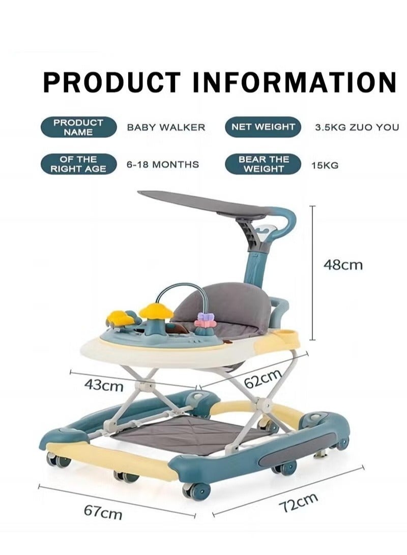 ميكسد مشاية أطفال متعددة الوظائف 4 في 1 للأولاد والبنات ، مشايات نشاط قابلة للطي مع عجلات كتم الصوت ، كرسي وجبة قابل للتعديل مضاد للانقلاب ، عربة أطفال للأطفال الصغار من 6 إلى 18 شهرا - Image 2