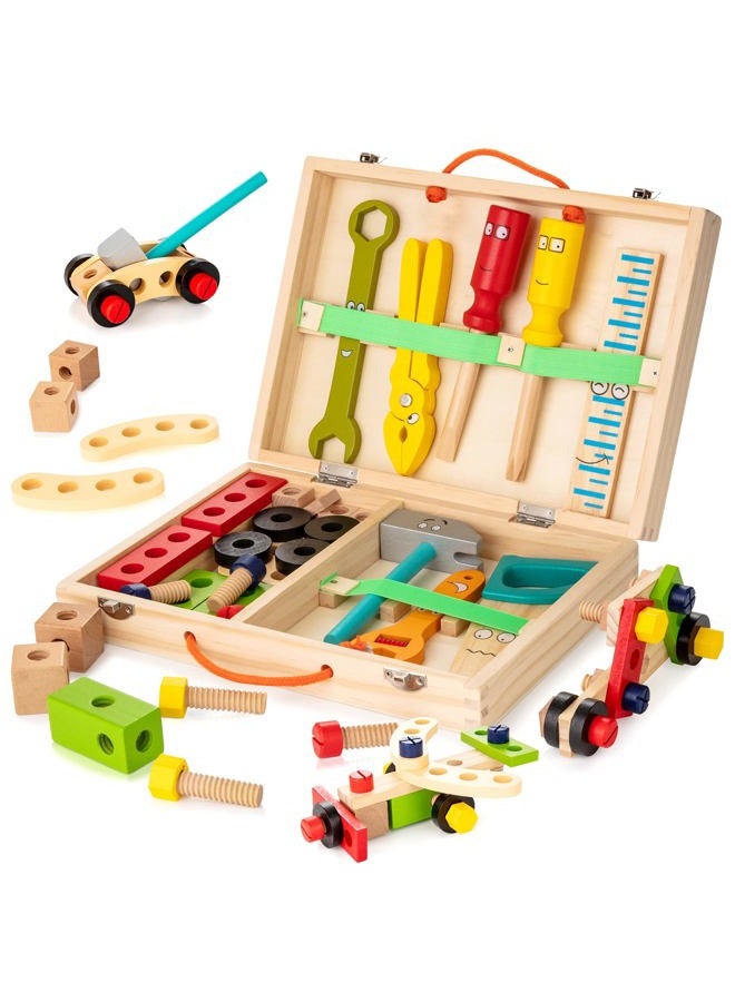 KIDWILL Kids Tool Set with Tool Box & DIY Stickers, Pretend Play STEM Construction Kits for Toddlers 3-5, Montessori Toys for 3 4 5 Year Old, Wooden Play Tools Set, Toddler Boy Toys - Image 1