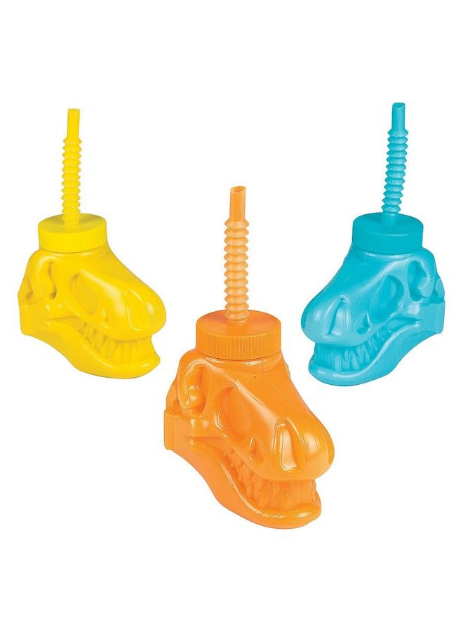 Fun Express Dinosaur Shaped Cups With Straws (8 Pieces) Dino Dig Party Supplies - Image 1