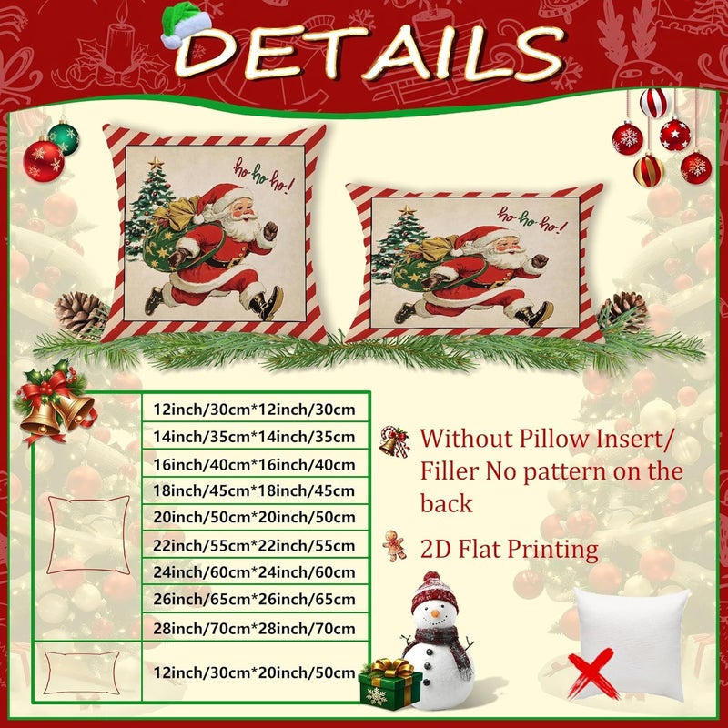 Christmas Throw Pillow Covers Set of 4, Red and Beige Vintage Santa and Reindeer Decorative Cushion Cases, Festive Holiday Farmhouse Decor for Home Sofa Couch 20x20 Inch - Image 3