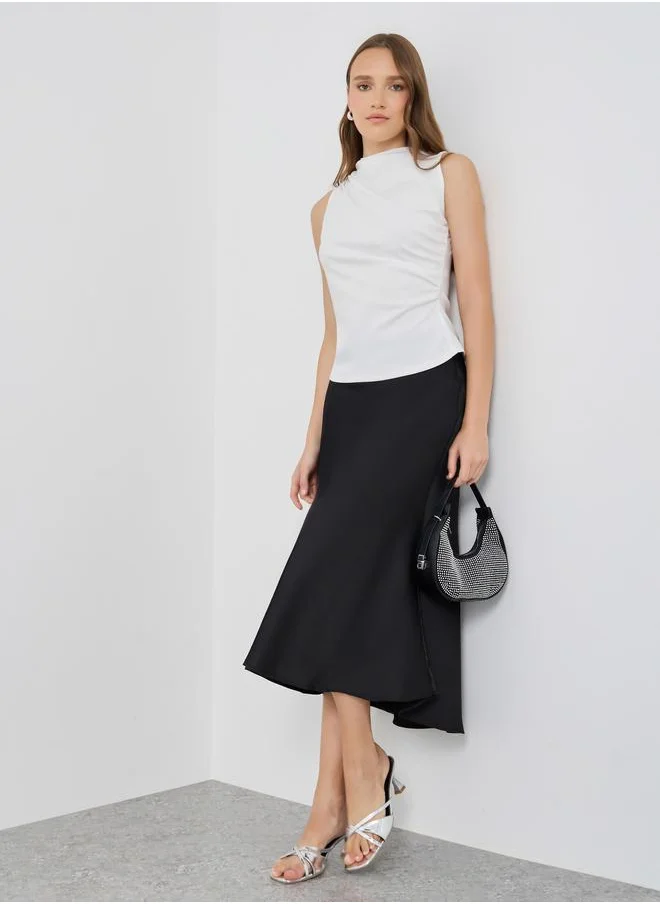 Take Two Take Two Solid High Rise Mermaid Hem Midi Skirt