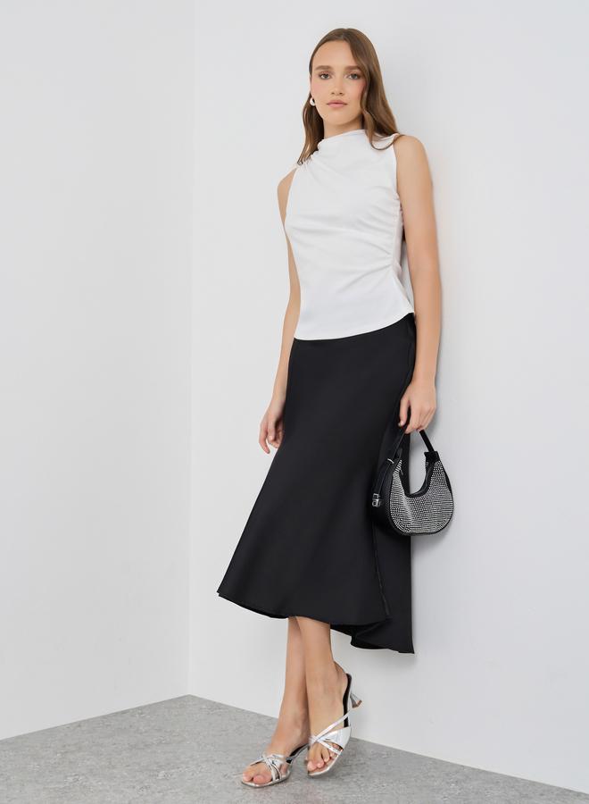 Take Two Solid High Rise Mermaid Hem Midi Skirt - Image 1