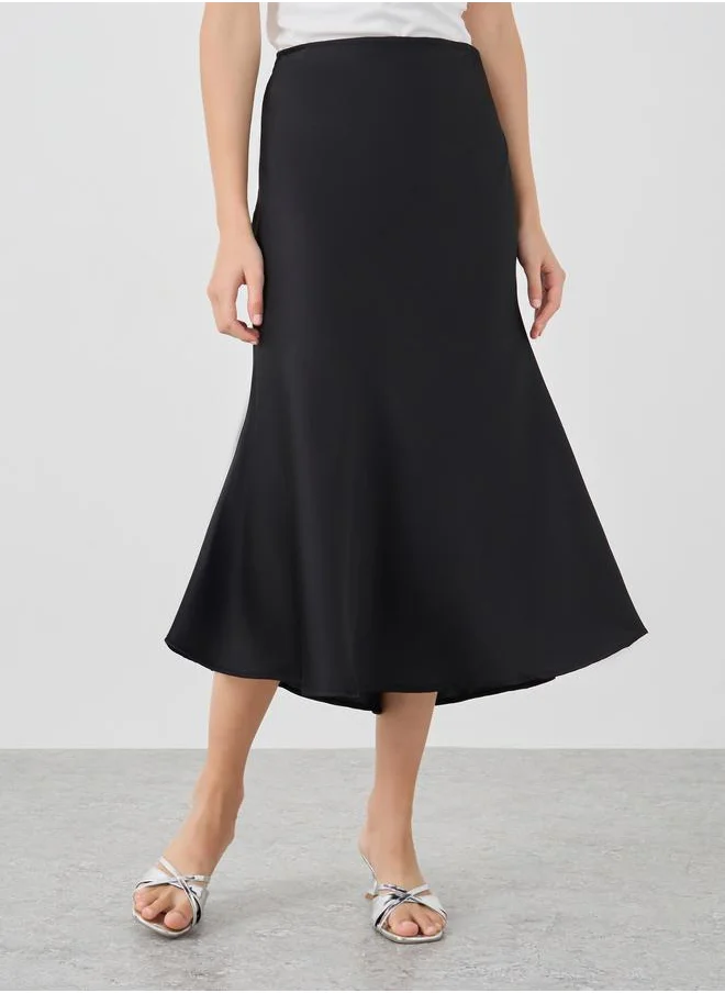 Take Two Take Two Solid High Rise Mermaid Hem Midi Skirt