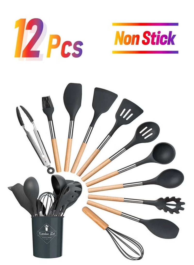 12-Piece Non-Stick Silicone Kitchen Utensils Set – Heat-Resistant, BPA-Free, Non-Scratch, Ergonomic Handles for Non-Stick Cookware - Image 1