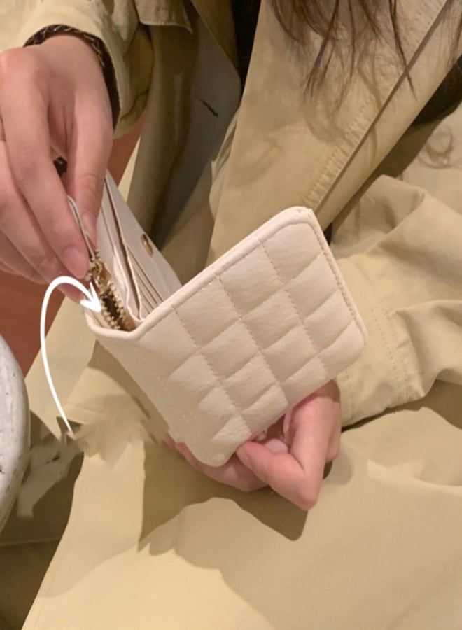 Wallet PU Leather Large Capacity 2 Fold 8 Card Slot Zipper Design for Keys Coins Beige - Image 5