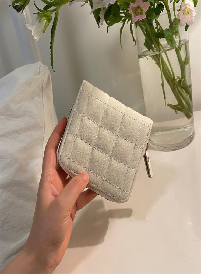 Wallet PU Leather Large Capacity 2 Fold 8 Card Slot Zipper Design for Keys Coins Beige - Image 2