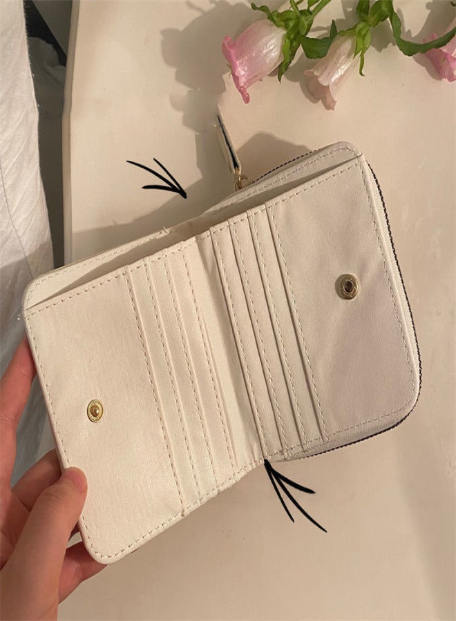 Wallet PU Leather Large Capacity 2 Fold 8 Card Slot Zipper Design for Keys Coins Beige - Image 3