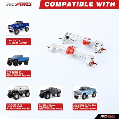 RCAWD SCX10 III Portal Axle Set Upgrades ONLY for Base Camp JLU Wrangler JT Gladiator1982 K10 110AXI03030AXI03027AXI03007AXI03003AXI03006B AXI03029 Silver - Image 5