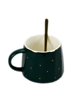 Generic 3-Piece Ceramic Tea Cup and Saucer Set with Tea Spoon, You are Star Coffee-Cup, Classic Regular Grip Coffee Cup, Classic Ceramic Cup Set with Saucer and Spoon, Mothers Day Gift - Green & Golden  - Image 3
