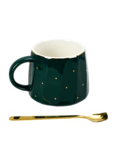 Generic 3-Piece Ceramic Tea Cup and Saucer Set with Tea Spoon, You are Star Coffee-Cup, Classic Regular Grip Coffee Cup, Classic Ceramic Cup Set with Saucer and Spoon, Mothers Day Gift - Green & Golden  - Image 4