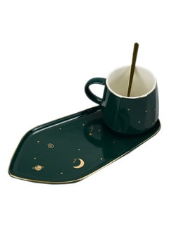 Generic 3-Piece Ceramic Tea Cup and Saucer Set with Tea Spoon, You are Star Coffee-Cup, Classic Regular Grip Coffee Cup, Classic Ceramic Cup Set with Saucer and Spoon, Mothers Day Gift - Green & Golden  - Image 1