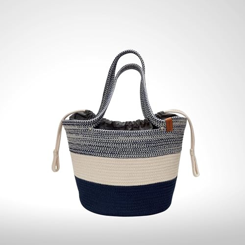 ST SAPROSE SAPROSE ® Polypropylene Tote Tiffin Basket With Cover Carry Bag, Storage Basket, Picnic/Tiffin, Lunch Bag, Handbag for Lunch Box and Water Bottle, (29 x 18 x 28 cm) (Persian Blue) - Image 1