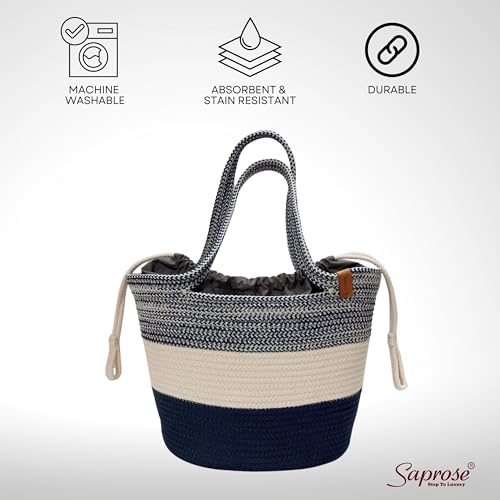 ST SAPROSE SAPROSE ® Polypropylene Tote Tiffin Basket With Cover Carry Bag, Storage Basket, Picnic/Tiffin, Lunch Bag, Handbag for Lunch Box and Water Bottle, (29 x 18 x 28 cm) (Persian Blue) - Image 3