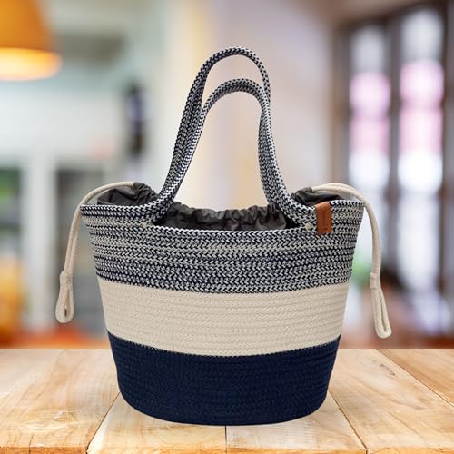 ST SAPROSE SAPROSE ® Polypropylene Tote Tiffin Basket With Cover Carry Bag, Storage Basket, Picnic/Tiffin, Lunch Bag, Handbag for Lunch Box and Water Bottle, (29 x 18 x 28 cm) (Persian Blue) - Image 5