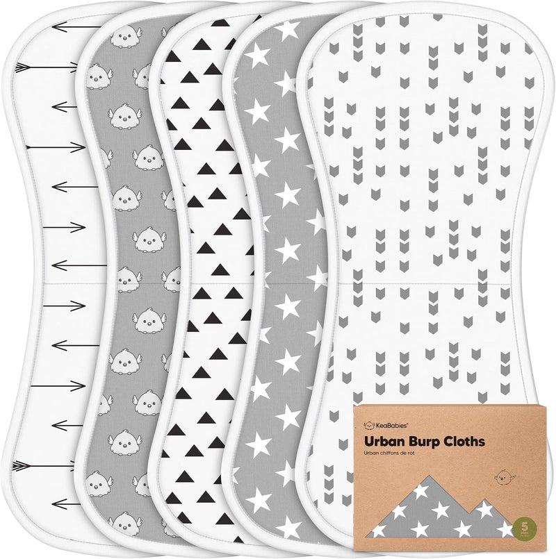 KeaBabies 5-Pack Organic Burp Cloths for Baby Boys and Girls - Ultra Absorbent Burping Cloth, Burp Clothes, Newborn Towel - Milk Spit Up Rags - Burpy Cloth Bib for Unisex, Boy, Girl - Burp Cloths (Grayscape) - Image 1