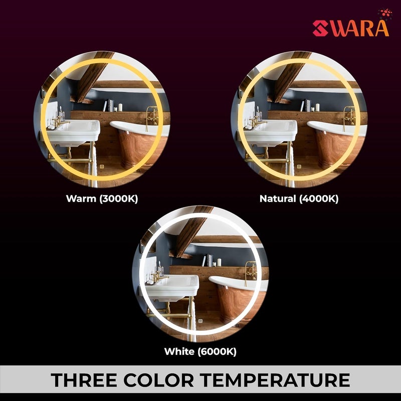 LUPPRA Round Wall Mounting Mirror with Light Bathroom MirrorVenity MirrorSmart Mirror Size 24X24 inch LED Mirror 3 Tone Cool White Natural White Warm White - Image 5