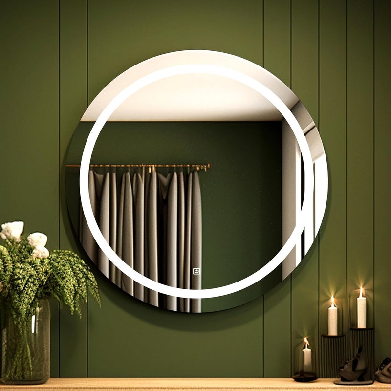 LUPPRA Round Wall Mounting Mirror with Light Bathroom MirrorVenity MirrorSmart Mirror Size 24X24 inch LED Mirror 3 Tone Cool White Natural White Warm White - Image 1