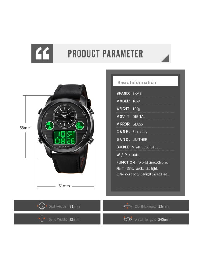 Men's 1653 Time Sport Analog Digital Leather Watch - Image 3
